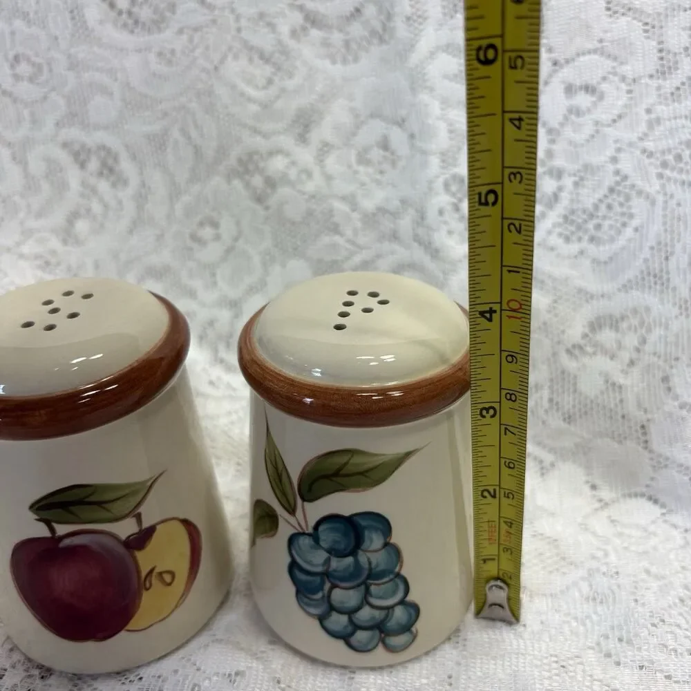 Vintage Fruit Salt Pepper Shakers Apple Grape Pear Ceramic Farmhouse Set